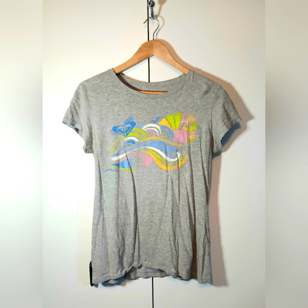 Vintage Roxy Graphic Tee XL | Heather Gray Surf Logo Shirt | Y2K Beach Style